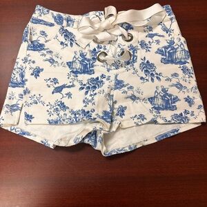 For Love & Lemons Floral Blue and‎ White Shorts Womens Size S front tie